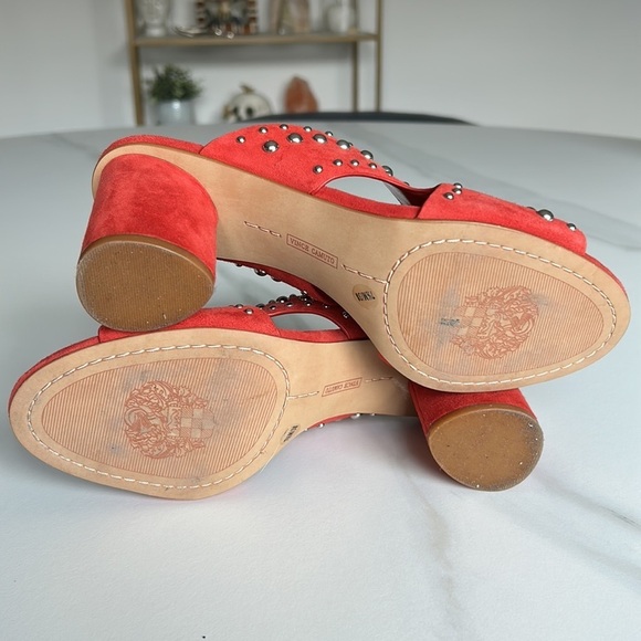 Vince Camuto Red Chunky Heel Mules with Silver Studs - Picture 8 of 11